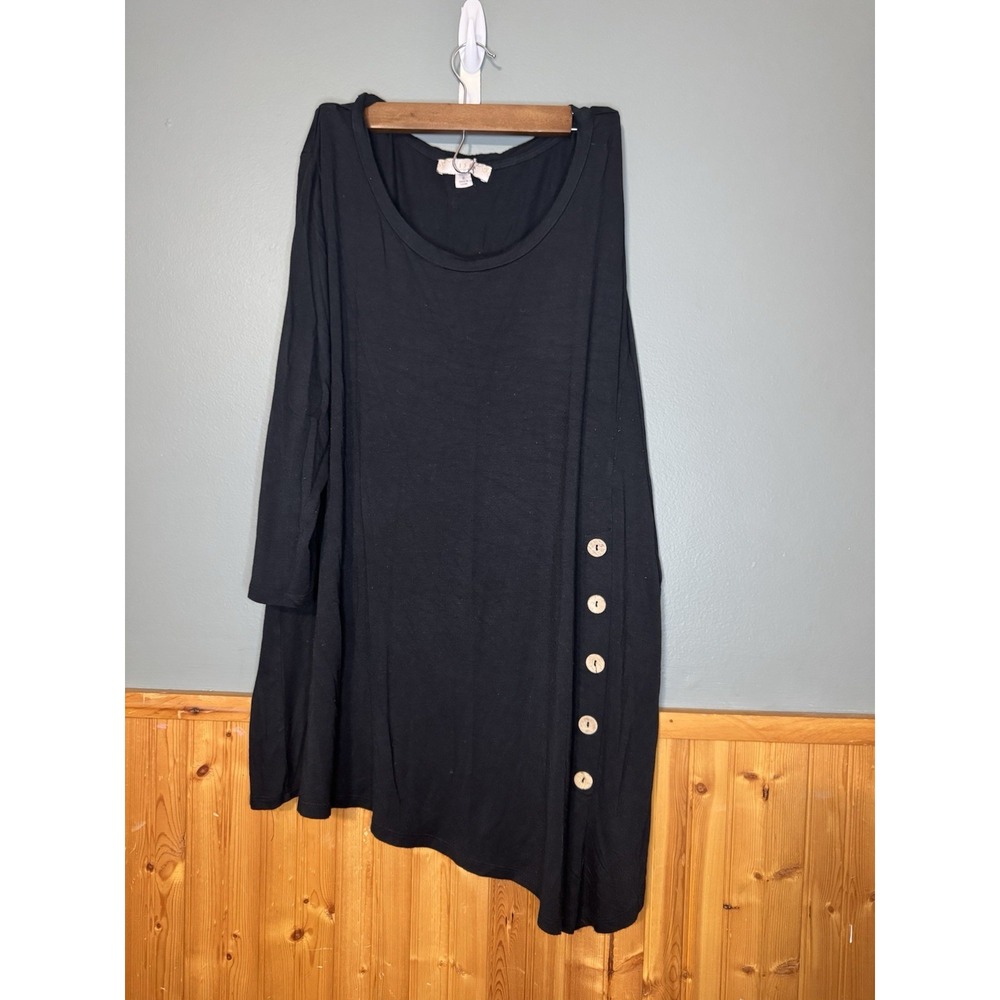 Misia‎ Curvy Blouse Women's 1XL Asymmetrical Black Buttons Long Sleeve